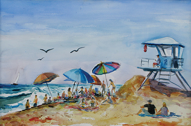 Huntington Beach Watercolor Ken Harris